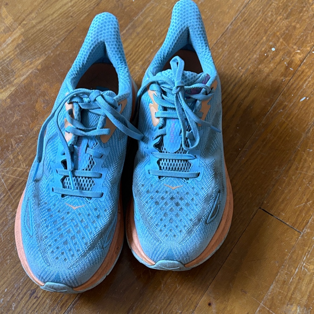 Hoka Vibrant Blue and Orange Athletic Shoes